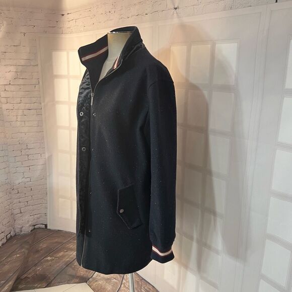 Collection B Navy Blue Speckled Velvet Trim Coat Size Large - Picture 3 of 12